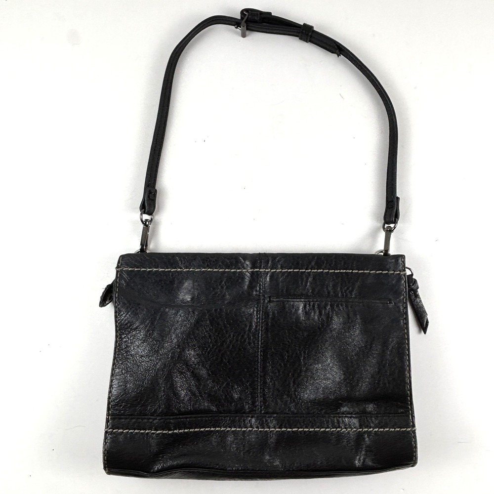 The Sak Shoulder Bag Womens Medium Black Leather Contrast Stitch Zip Top - Picture 2 of 8